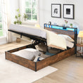 Load image into Gallery viewer, Gas Lift Bed Frame with Storage, Double Size Wooden Slats Platform Bed Frame with LED Lights and Charging Station, No Box Spring Needed, Noise Free, Rustic Brown
