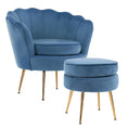 Load image into Gallery viewer, Armchair Lounge Chair Accent Velvet Shell Scallop + Ottoman Footstool Round NAVY BLUE
