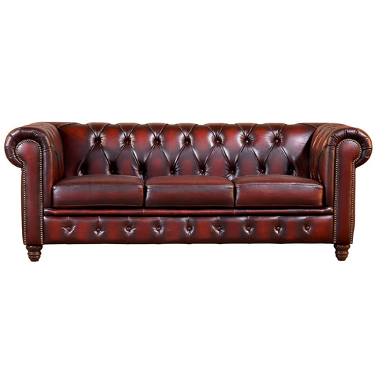 Max Chesterfield 3 Seater Sofa Lounge Genuine Leather Antique Red