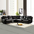 Load image into Gallery viewer, 6 Seater Corner Sofa with Genuine Leather Black Armless Recliners Straight Console Lounge Set for Living Room
