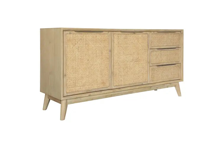 Lola Buffet Table 160cm 2 Door Solid Acacia Wood Rattan Furniture - Brown