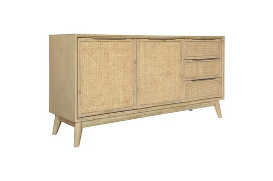Lola Buffet Table 160cm 2 Door Solid Acacia Wood Rattan Furniture - Brown
