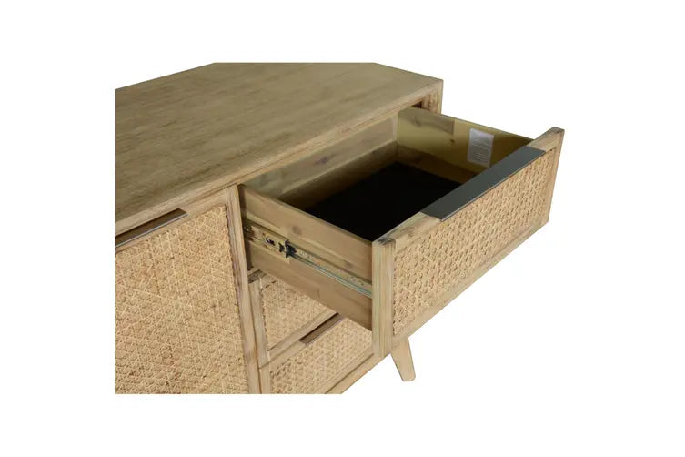 Lola Buffet Table 160cm 2 Door Solid Acacia Wood Rattan Furniture - Brown