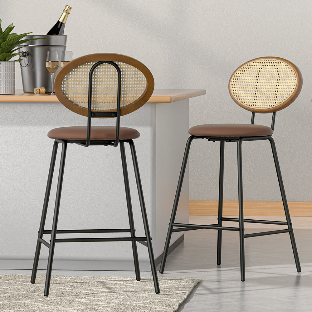 Artiss Bar Stools Kitchen Stool Metal Counter Dining Chair Rattan Barstools x2