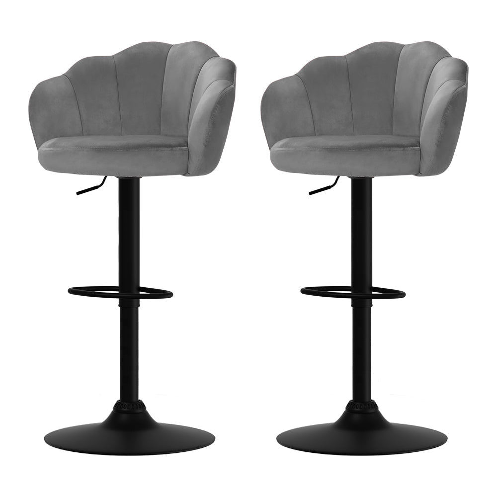 Emily Set of 2 Bar Stools Kitchen Stool Swivel Chair Gas Lift Velvet Chairs Grey Nessah