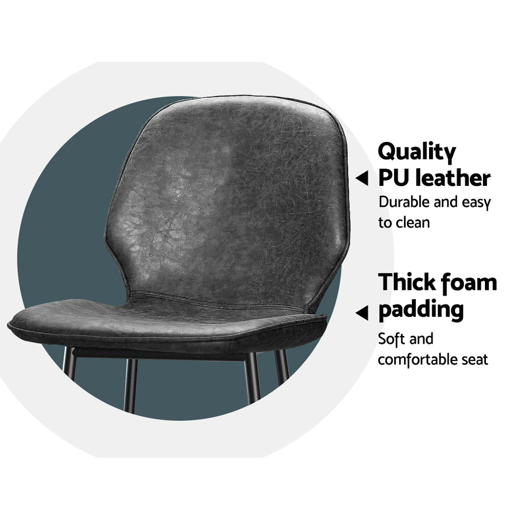 Emily Set of 2 Bar Stools Kitchen Stool Barstool Dining Chairs Leather Black Kingsley