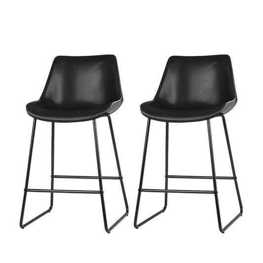 Emily Set of 2 Bar Stools Kitchen Metal Bar Stool Dining Chairs PU Leather Black