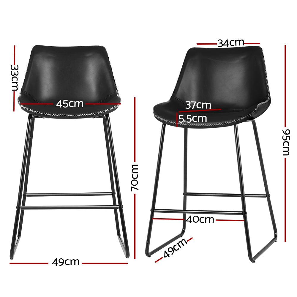 Emily Set of 2 Bar Stools Kitchen Metal Bar Stool Dining Chairs PU Leather Black