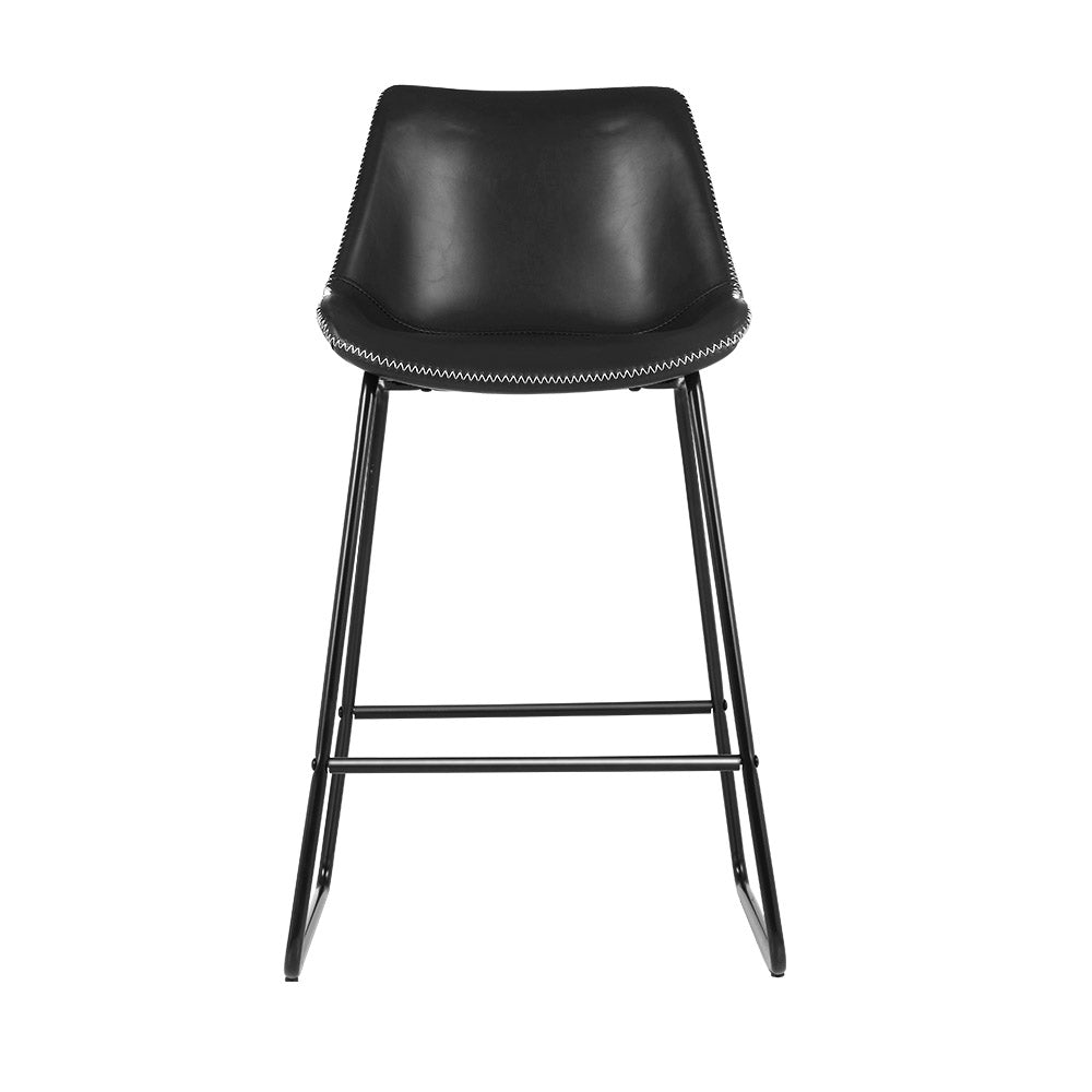Emily Set of 2 Bar Stools Kitchen Metal Bar Stool Dining Chairs PU Leather Black