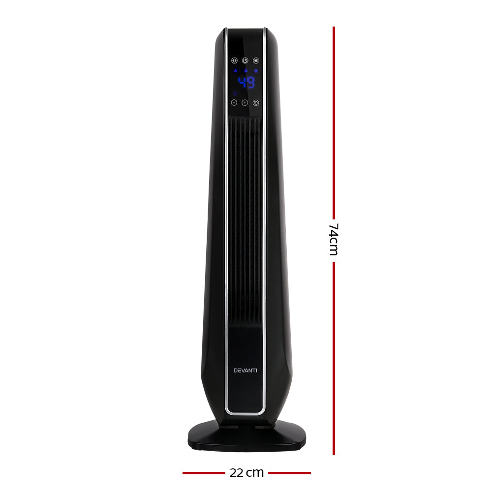 2400W Electric Ceramic Tower Cold and Fan Heater Remote Control Portable Oscillating Black