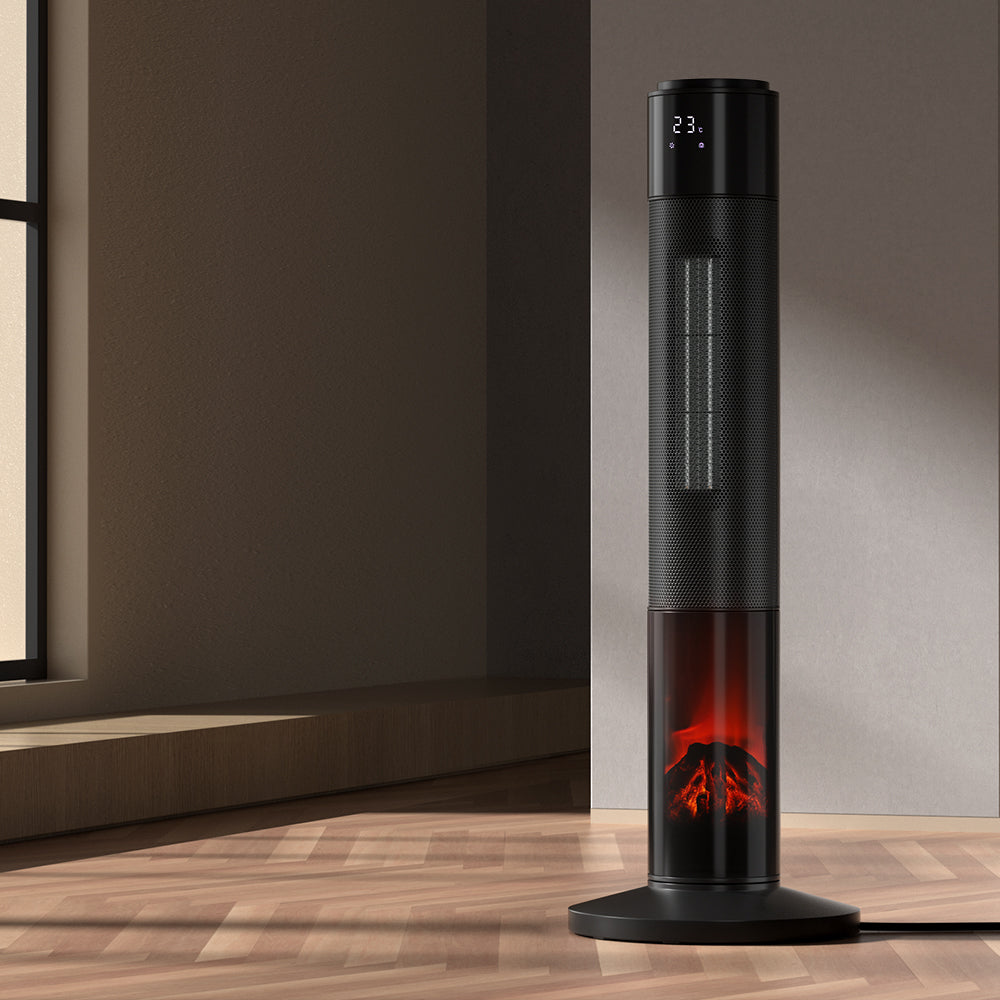 2000W Electric Ceramic Tower Heater Remote Control 3D Flame Effect Portable