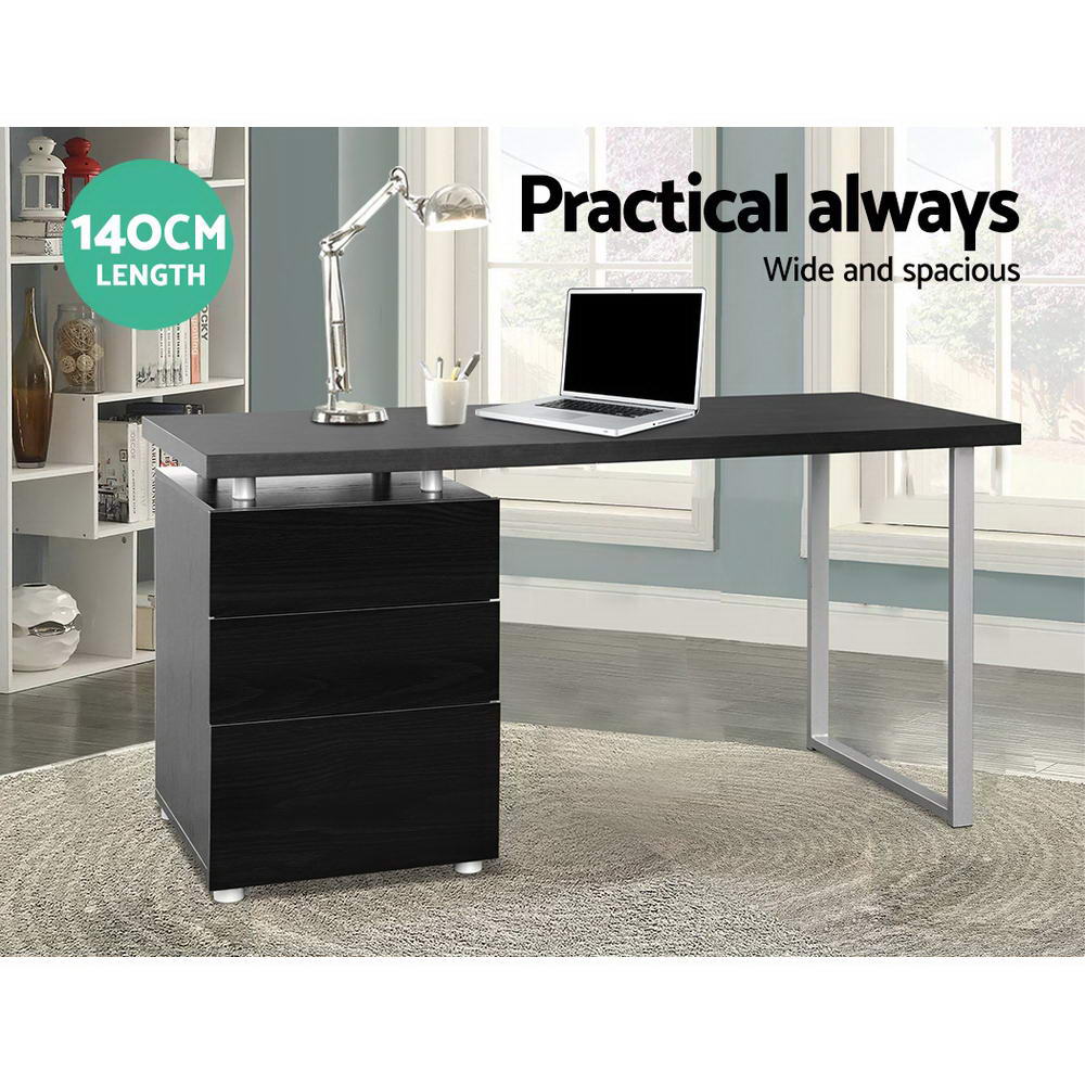 Emily Metal Desk with 3 Drawers - Black