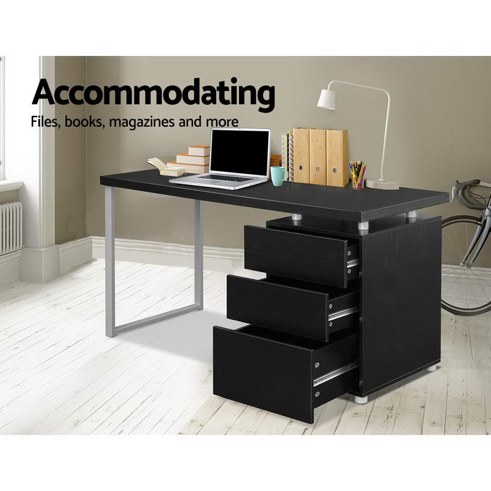 Emily Metal Desk with 3 Drawers - Black
