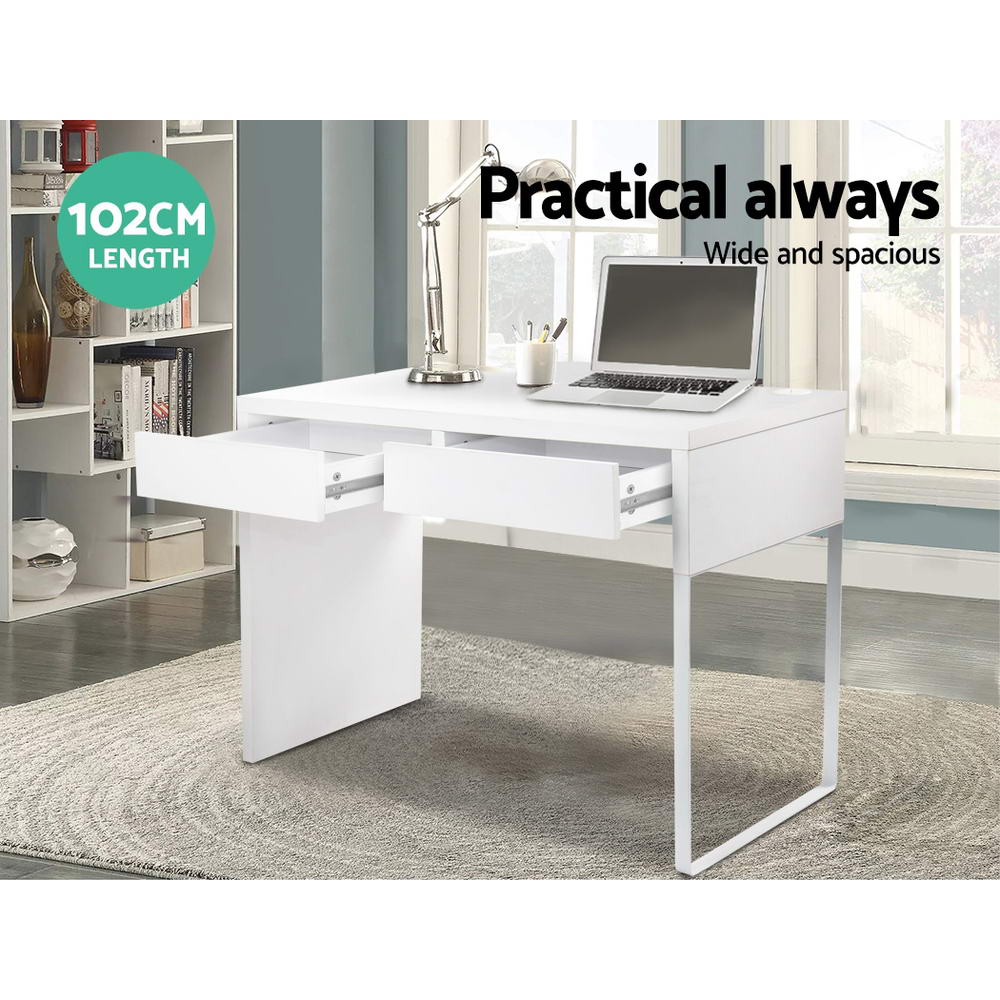 Emily Metal Desk with 2 Drawers - White