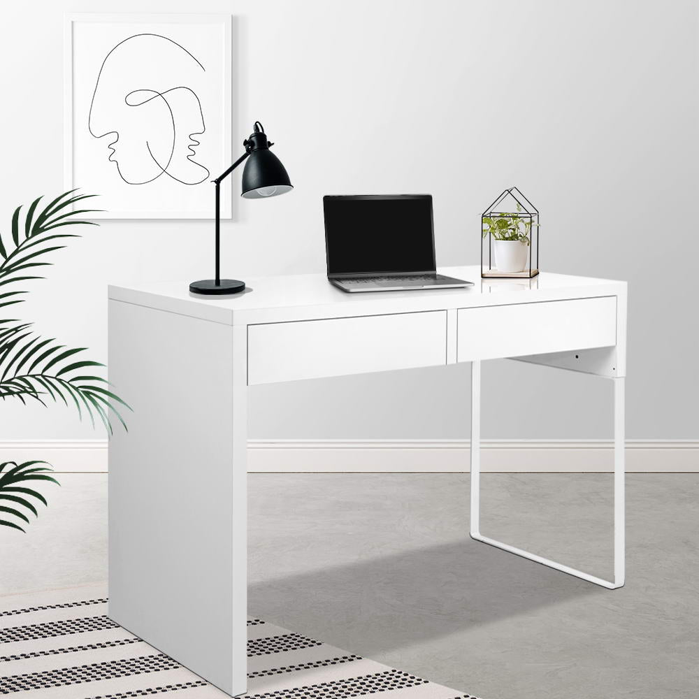 Emily Metal Desk with 2 Drawers - White