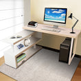 Load image into Gallery viewer, Artiss Rotary Corner Desk with Bookshelf - Brown & White
