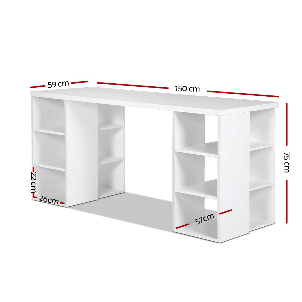 Emily 3 Level Desk with Storage & Bookshelf - White