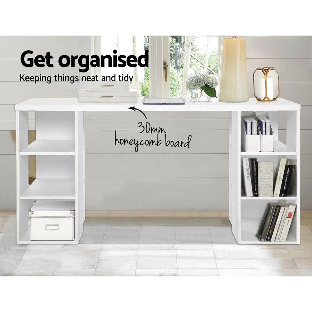 Emily 3 Level Desk with Storage & Bookshelf - White
