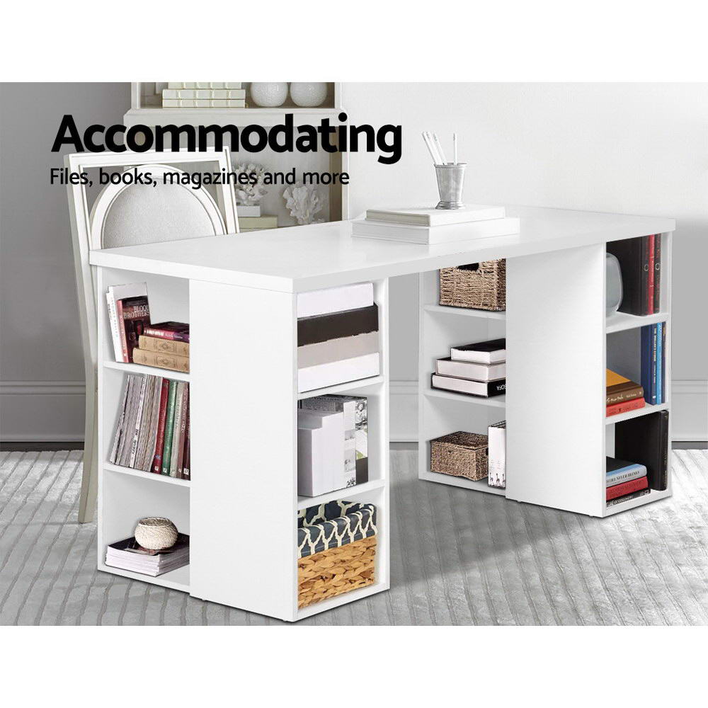 Emily 3 Level Desk with Storage & Bookshelf - White