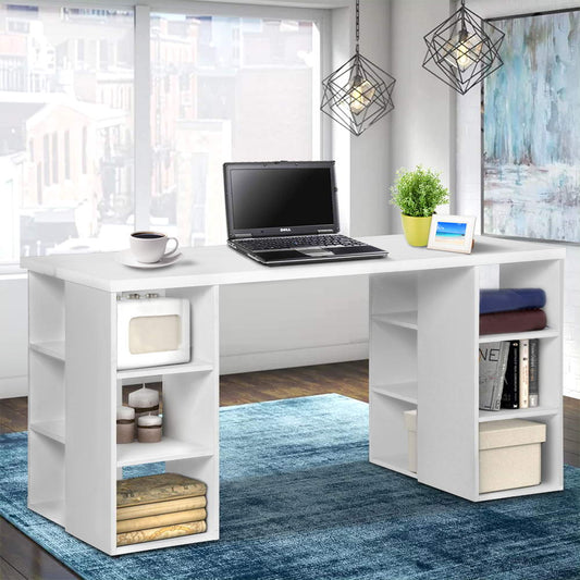 Emily 3 Level Desk with Storage & Bookshelf - White
