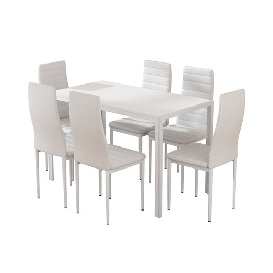 Emily Dining Chairs and Table Dining Set 6 Chair Set Of 7 Wooden Top White