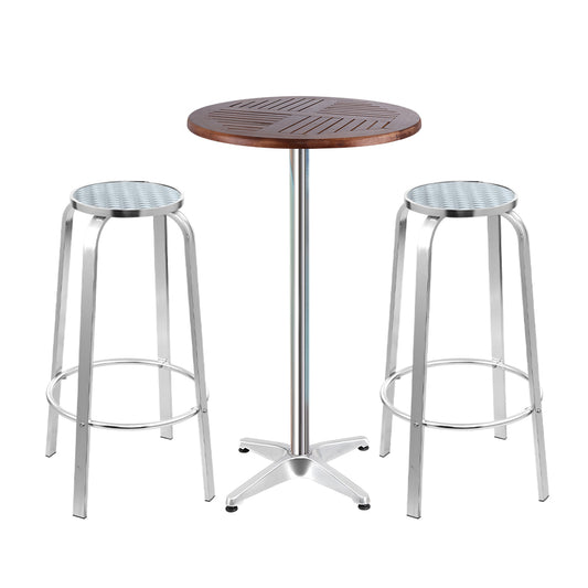 Gardeon Outdoor Bistro Set Bar Table Stools Adjustable Aluminium Cafe 3PC Wood