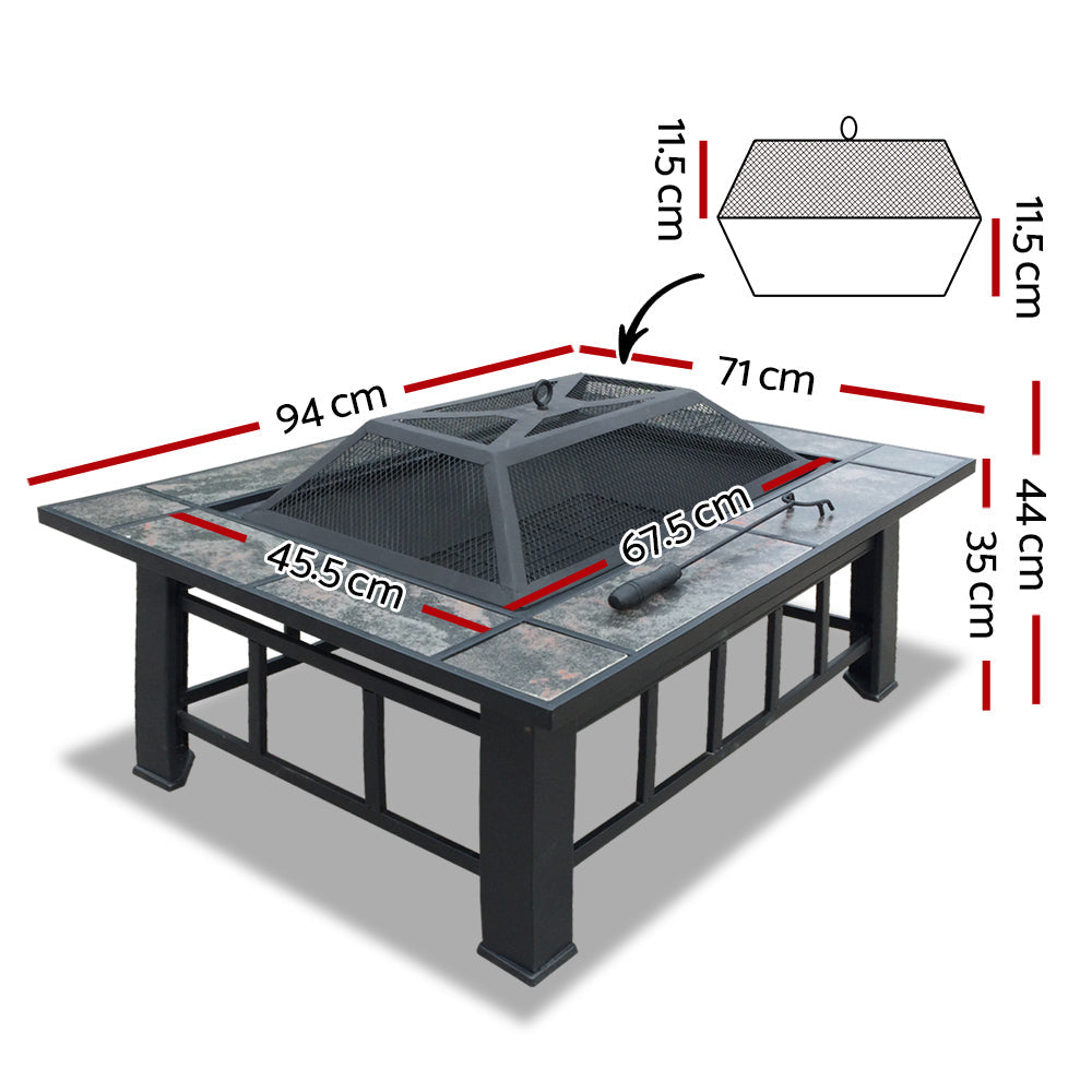 3 in 1 Fire Pit BBQ Grill Table Ice Tray Heater Outdoors