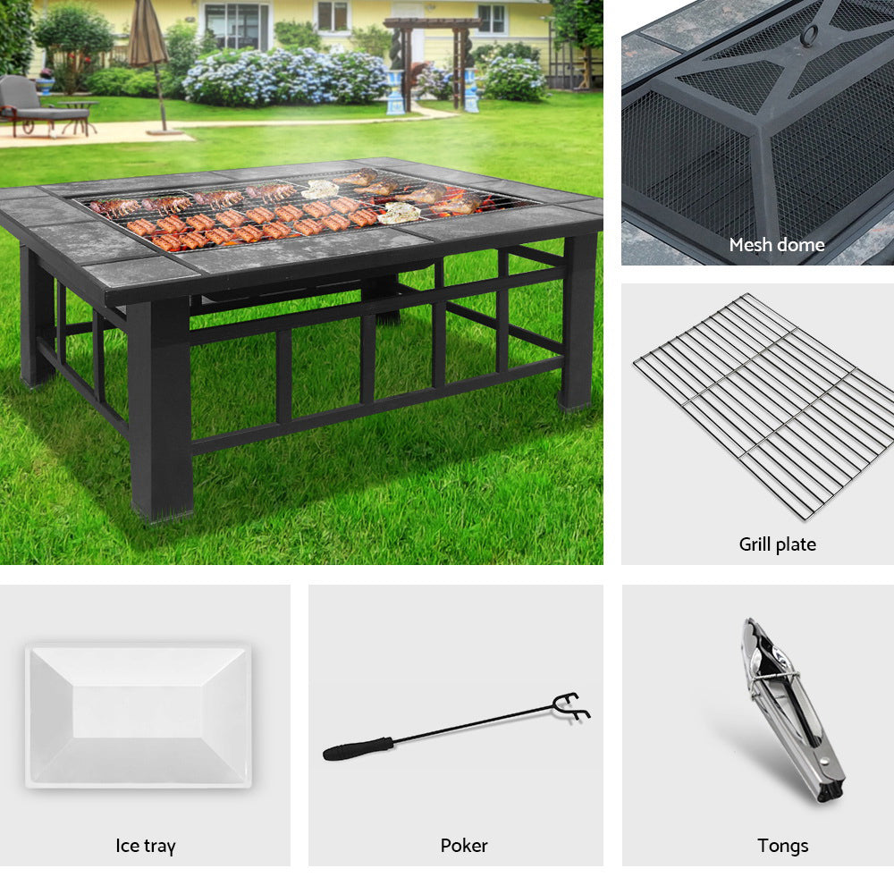 3 in 1 Fire Pit BBQ Grill Table Ice Tray Heater Outdoors