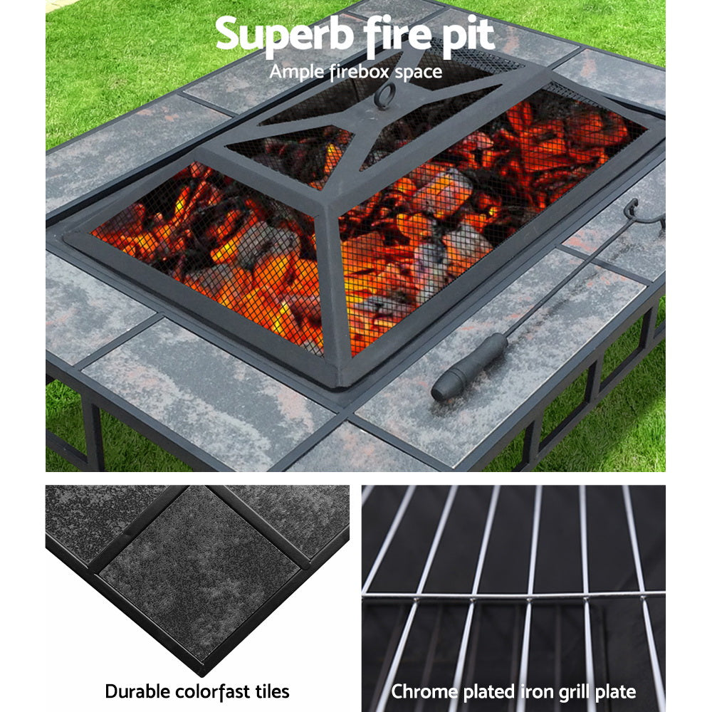3 in 1 Fire Pit BBQ Grill Table Ice Tray Heater Outdoors