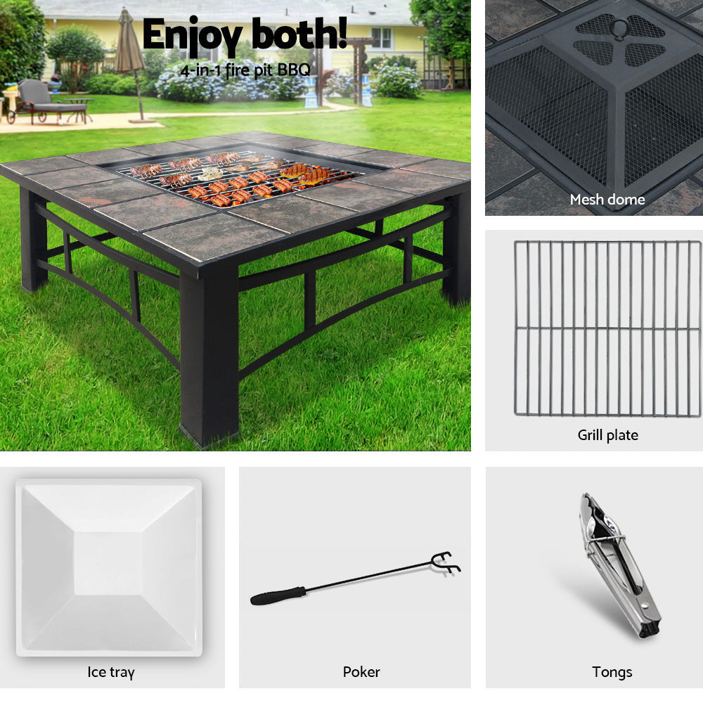 4 in 1 Fire Pit BBQ Grill Table Ice Tray Heater Outdoors