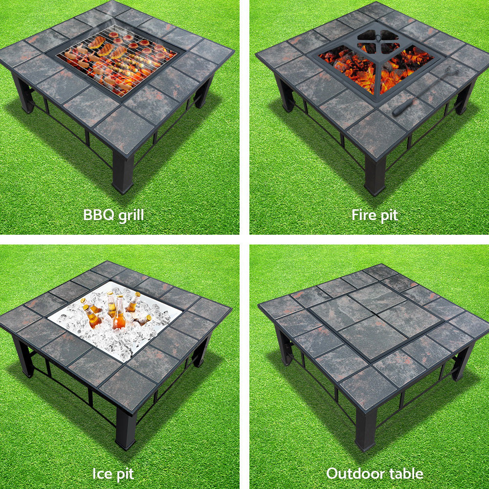 4 in 1 Fire Pit BBQ Grill Table Ice Tray Heater Outdoors