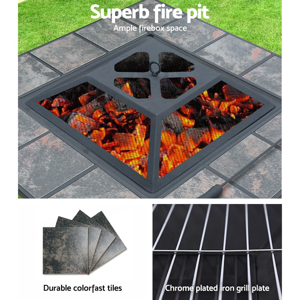 4 in 1 Fire Pit BBQ Grill Table Ice Tray Heater Outdoors