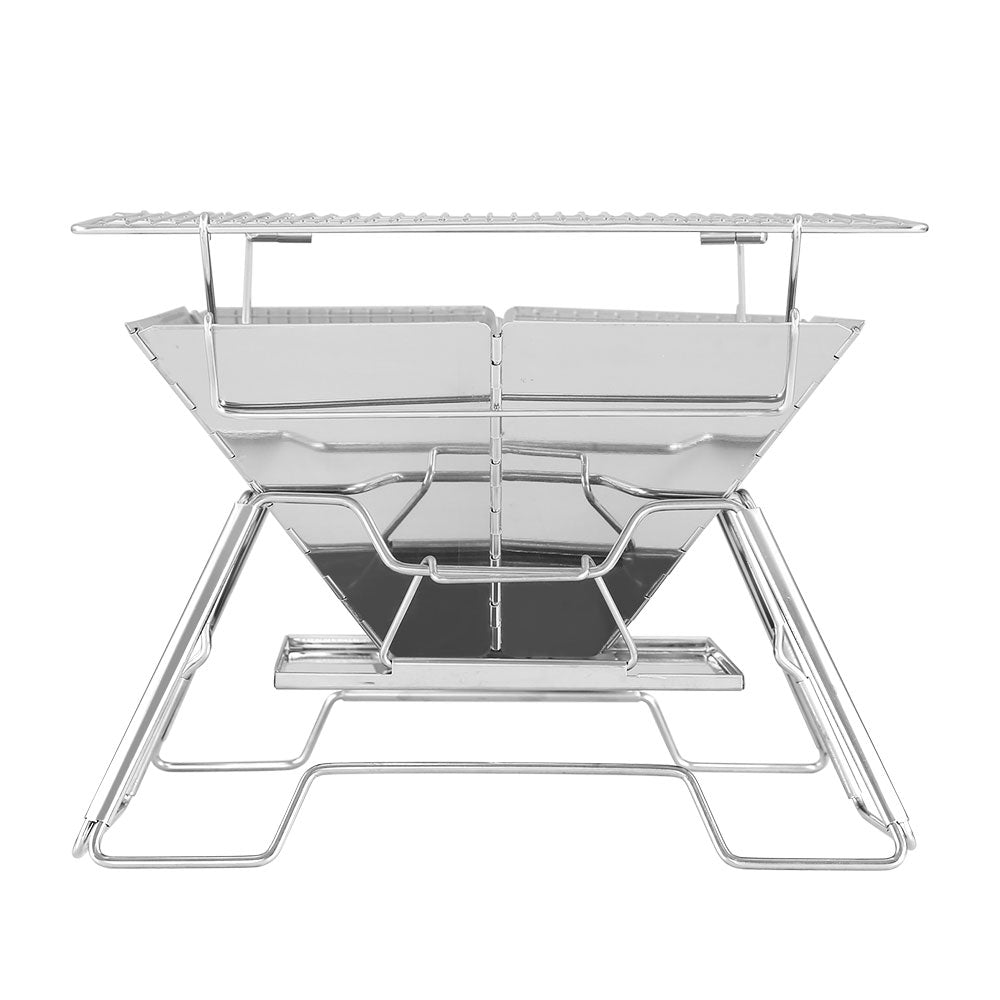 Portable Fire Pit BBQ 2-in-1 Grill Smoker Camping Outdoor Stainless Steel