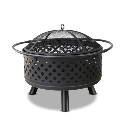 30" Steel Fire Pit Smoker BBQ Grill Heater Charcoal Wood Portable Outdoor
