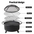 Load image into Gallery viewer, 30" Steel Fire Pit Smoker BBQ Grill Heater Charcoal Wood Portable Outdoor
