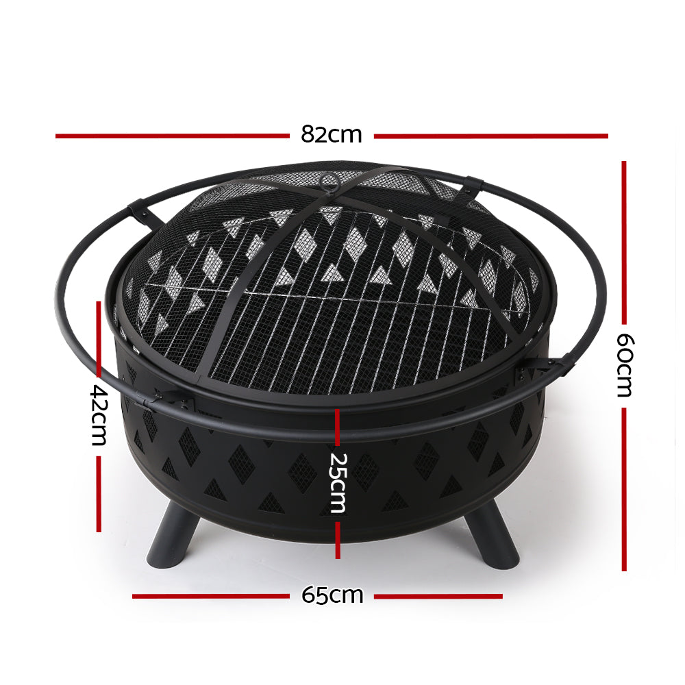 32" Steel Fire Pit Smoker BBQ Grill Heater Charcoal Wood Portable Outdoor