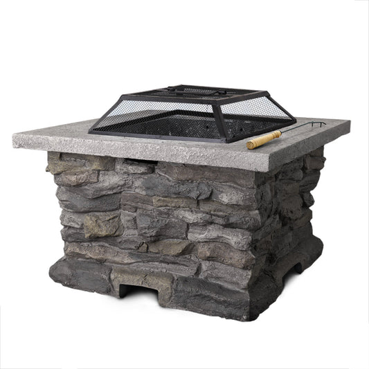 Stone Base Fire Pit BBQ Heater Charcoal Wood Portable Grill Cooking Outdoor