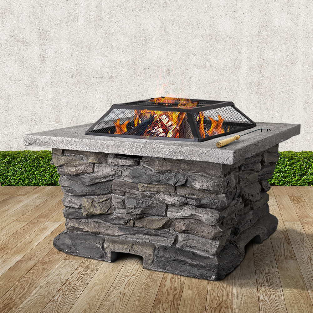 Stone Base Fire Pit BBQ Heater Charcoal Wood Portable Grill Cooking Outdoor