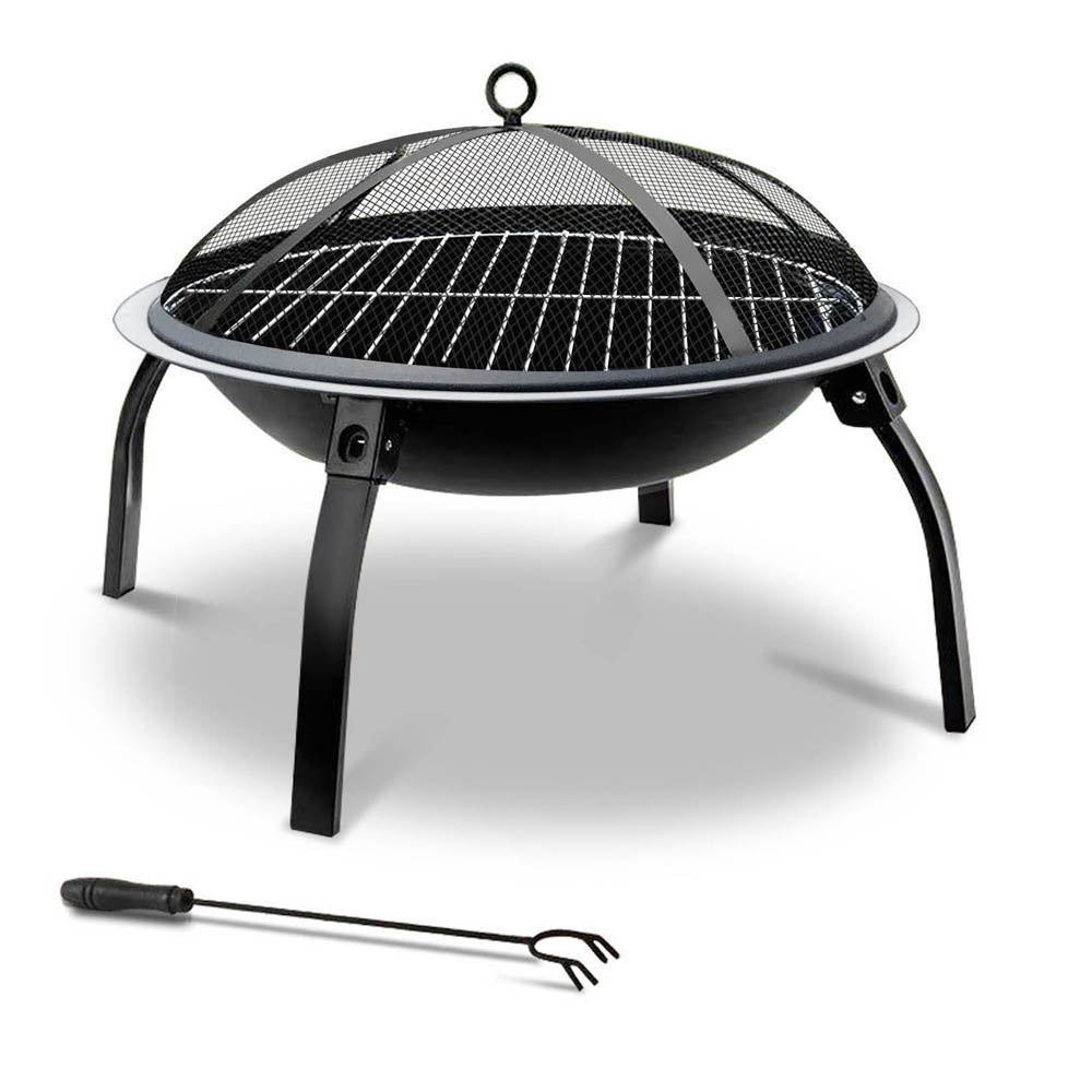 22" Fire Pit BBQ Portable Foldable Charcoal Grill Smoker Outdoor Camping Garden