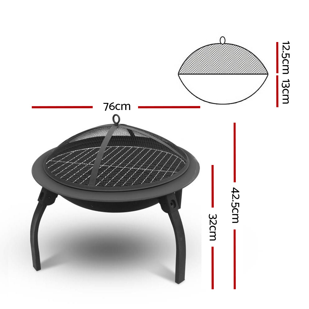 30" Fire Pit BBQ Portable Foldable Charcoal Grill Smoker Outdoor Camping Garden
