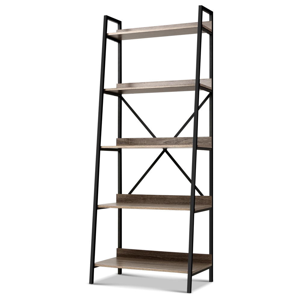 Emily Bookshelf 5Tier Metal Bookcase Bookshelves Oak Book Shelf Display Storage
