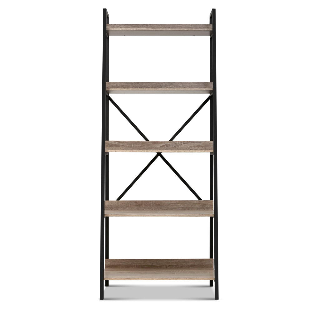 Emily Bookshelf 5Tier Metal Bookcase Bookshelves Oak Book Shelf Display Storage
