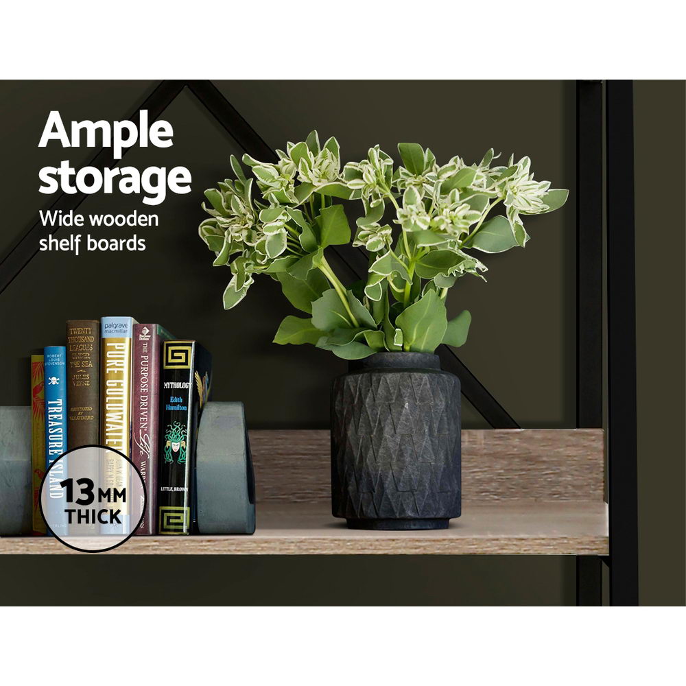 Emily Bookshelf 5Tier Metal Bookcase Bookshelves Oak Book Shelf Display Storage