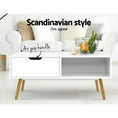 Load image into Gallery viewer, Artiss Coffee Table Storage Drawer Open Shelf Wooden Legs Scandinavian White
