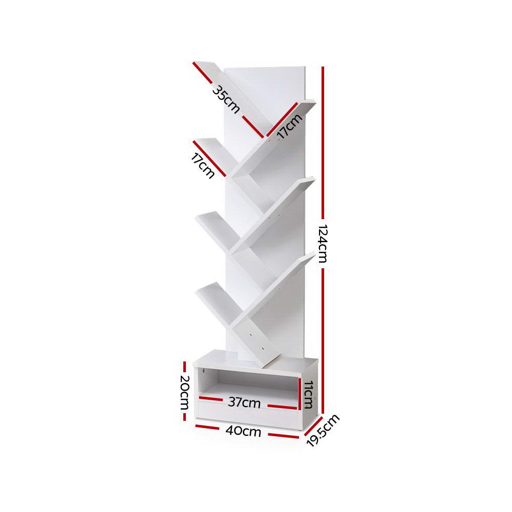 Emily Display Shelf 7-Shelf Tree Bookshelf Book Storage Rack Bookcase White