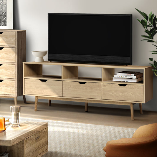 Scandinavian TV Cabinet Entertainment 160cm Unit Storage Wooden Natural
