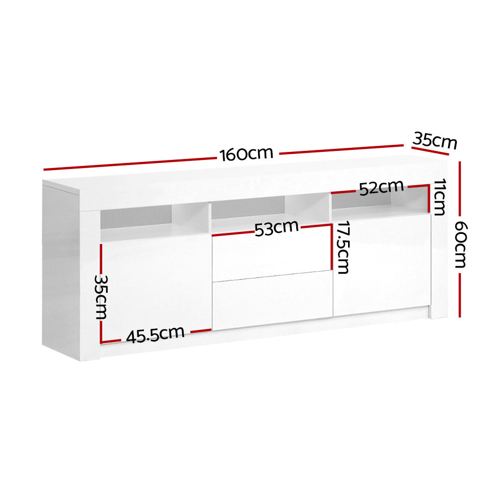 TV Cabinet Entertainment Unit 160cm Stand Store RGB LED Gloss Drawers White