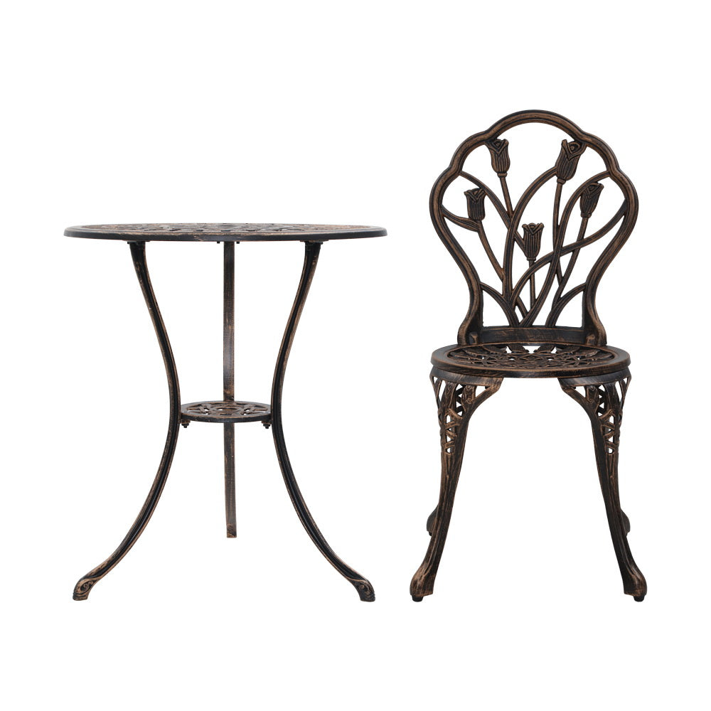 Gardeon 3PC Outdoor Setting Cast Aluminium Bistro Table Chair Patio Bronze