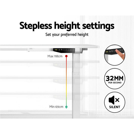 Artiss Sit Stand Desk Motorised Electric Computer Laptop Table Riser Office Dual Motor 120cm White