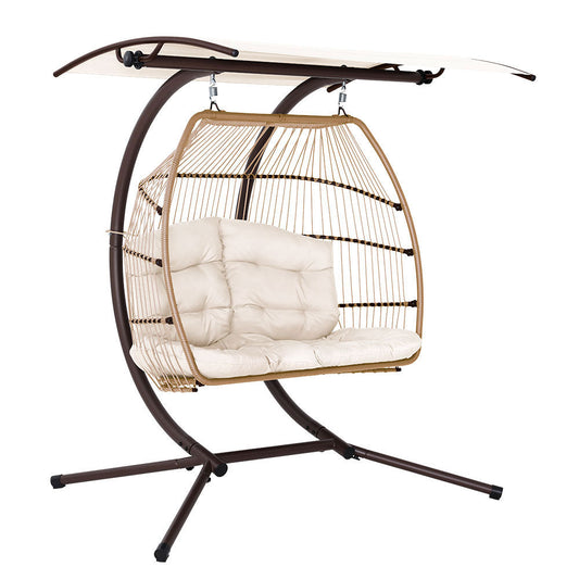 Andy Outdoor Furniture Lounge Hanging Swing Chair Egg Hammock Stand Rattan Wicker Latte